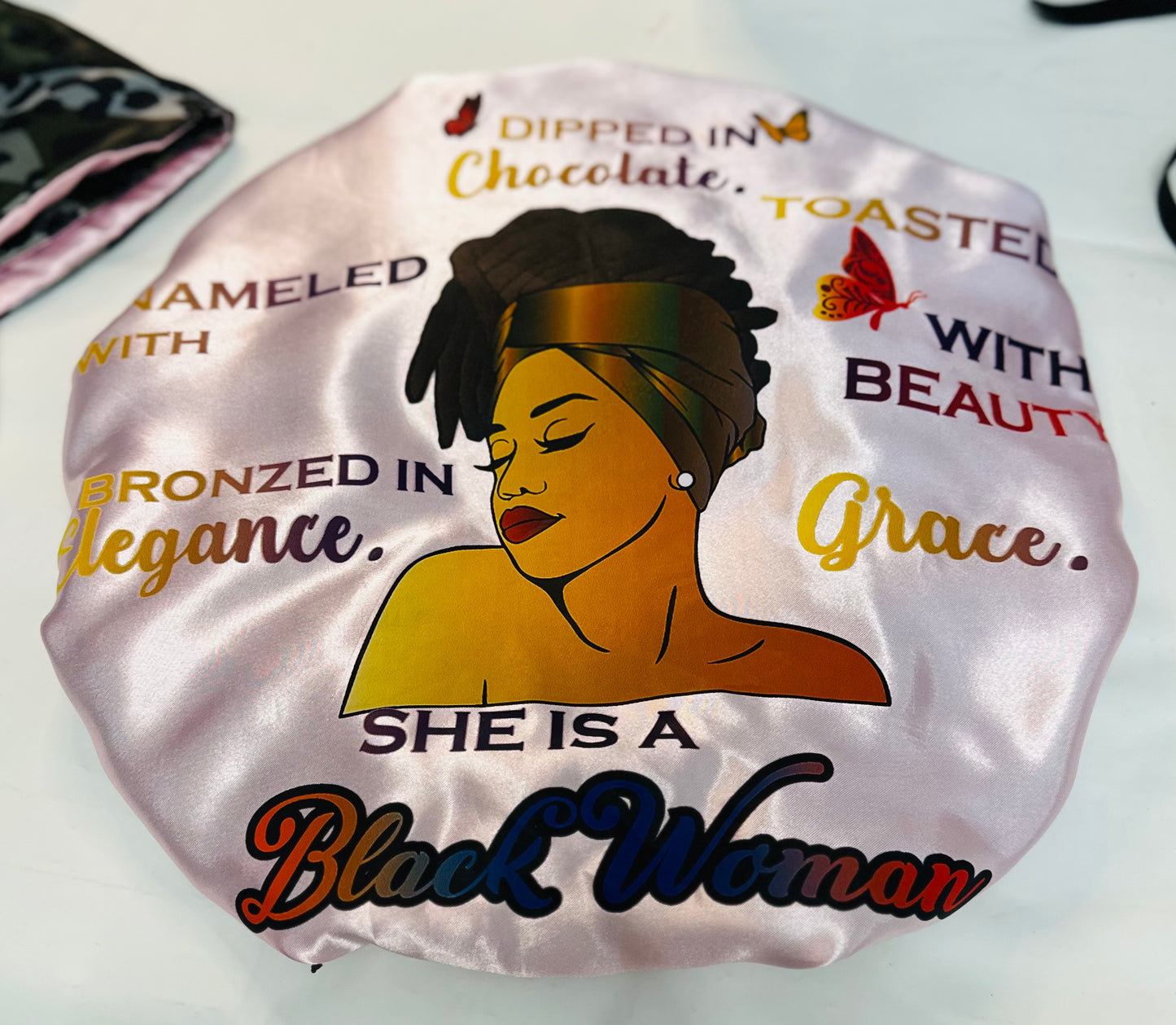 Specialty Hair Bonnet , Dipped in Chocolate, luxury, hair bonnet, double-sided,