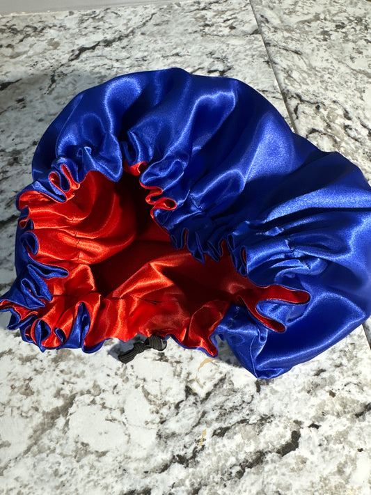 Double layer satin bonnets with adjustable elastic