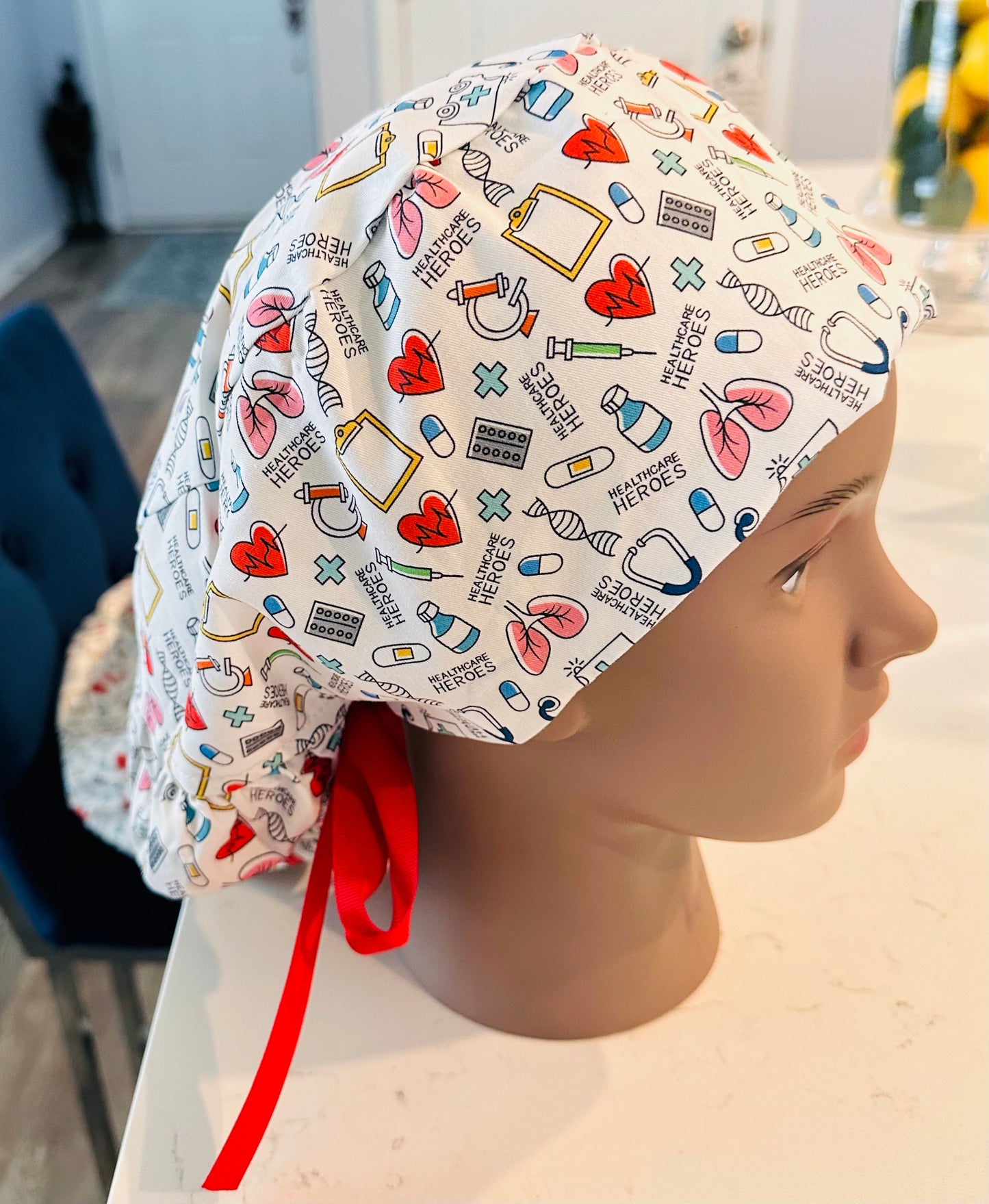 Nurse Cap Satin lined prints , Double Sided Satin Bonnets for all hair types.