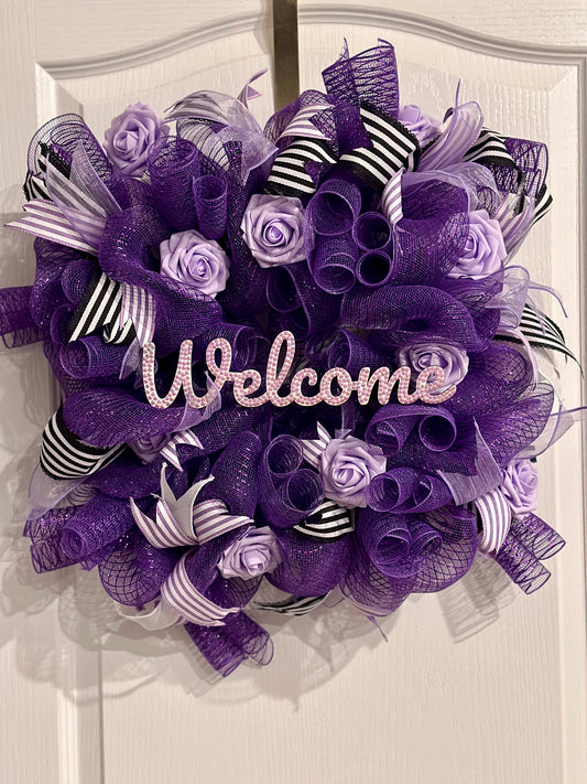 Purple and Lavender Door Wreath mesh fabric room decor for inside and outside