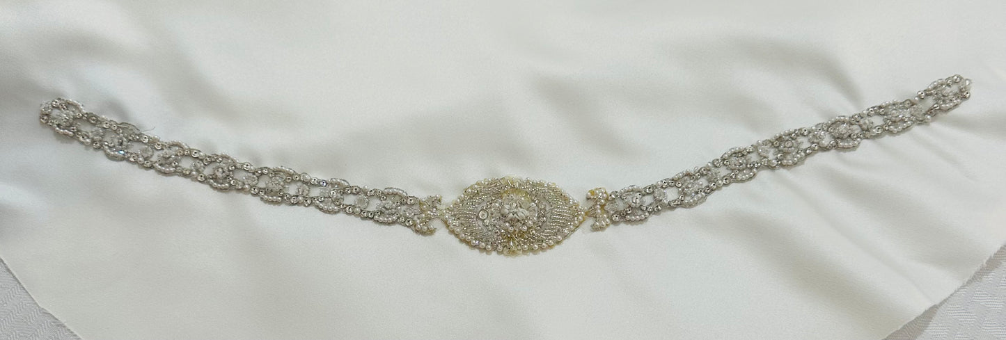 Bridal luxury, hair bonnet, double-sided, White, Beaded, Designer bonnet